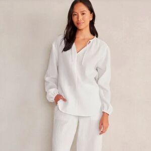 Talbots Haven Well Within 100% organic cotton gauze white long sleeve tunic M